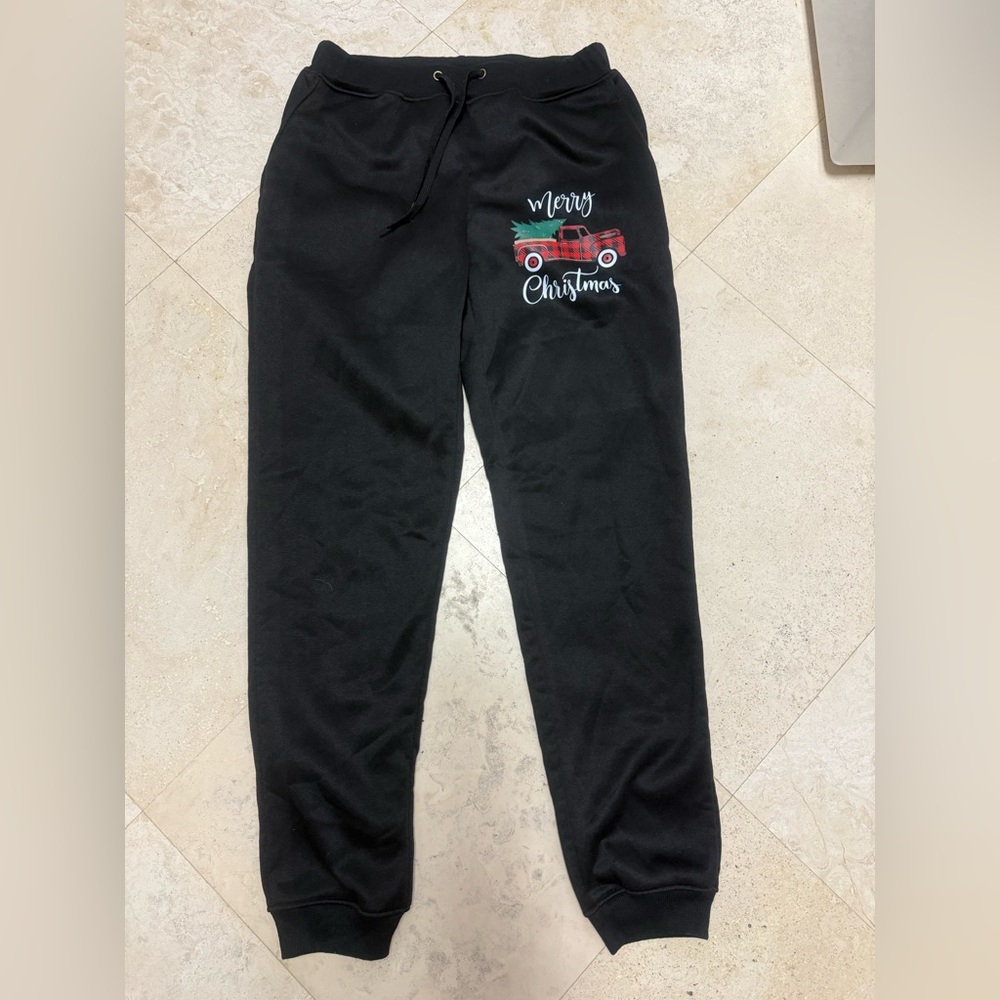 Black Christmas Joggers with Festive Design